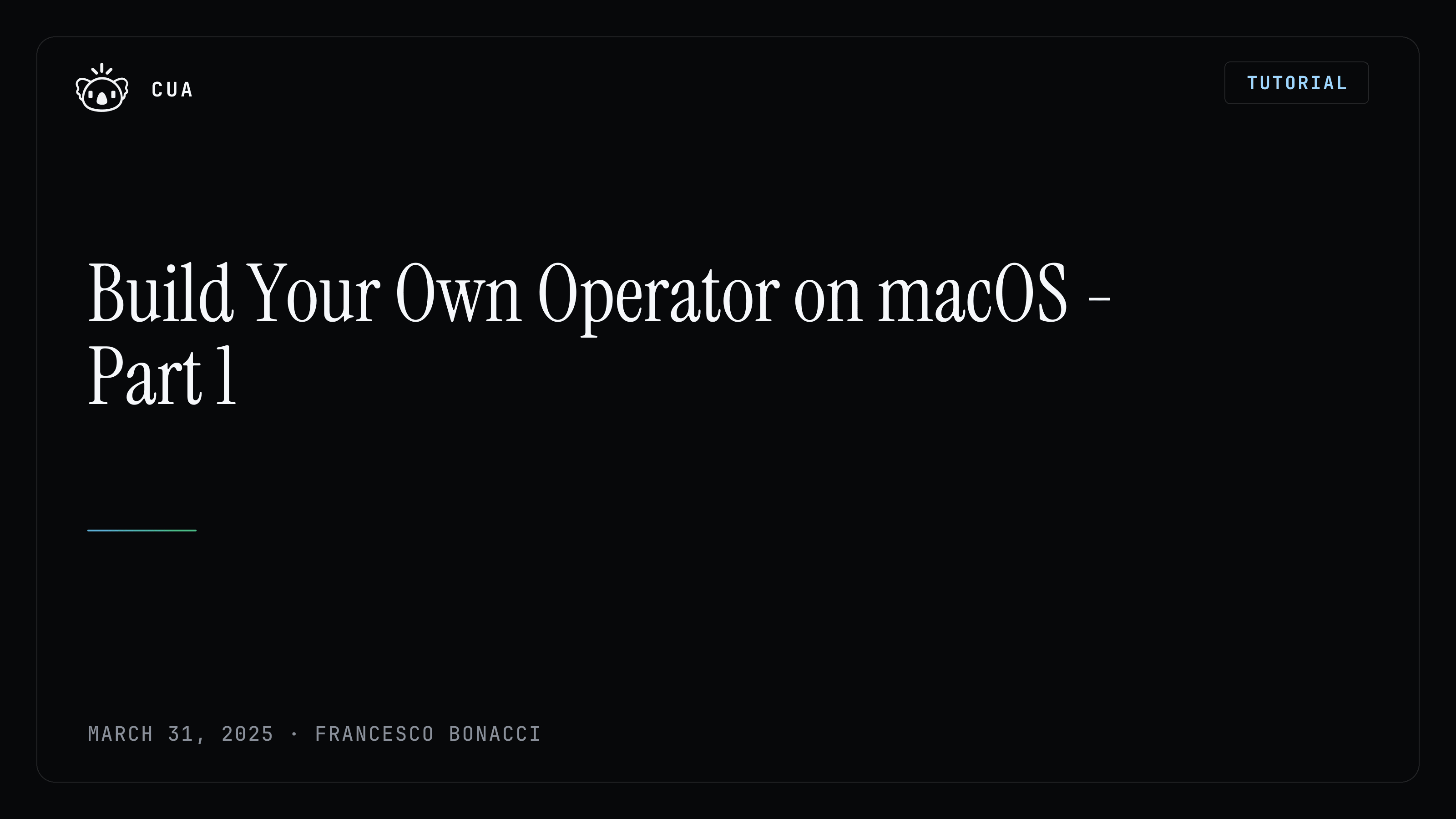 Build Your Own Operator on macOS - Part 1