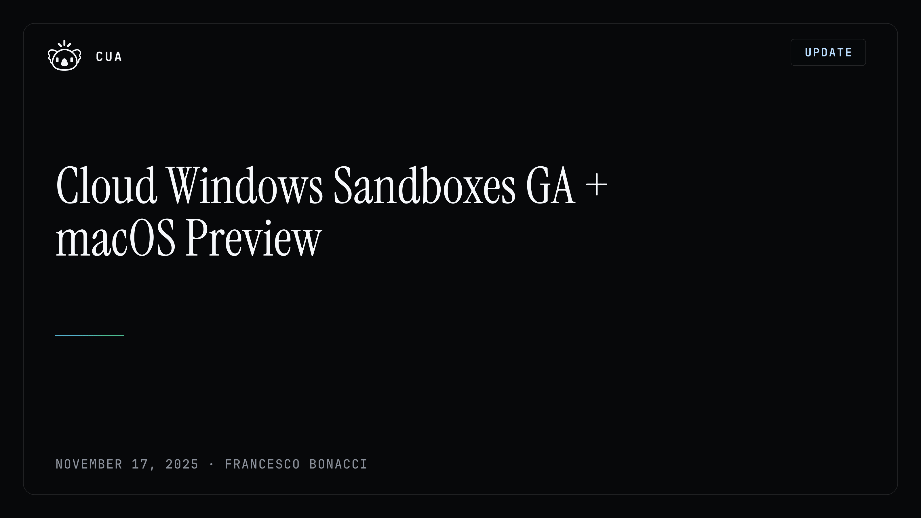 Cloud Windows Sandboxes GA + macOS Preview